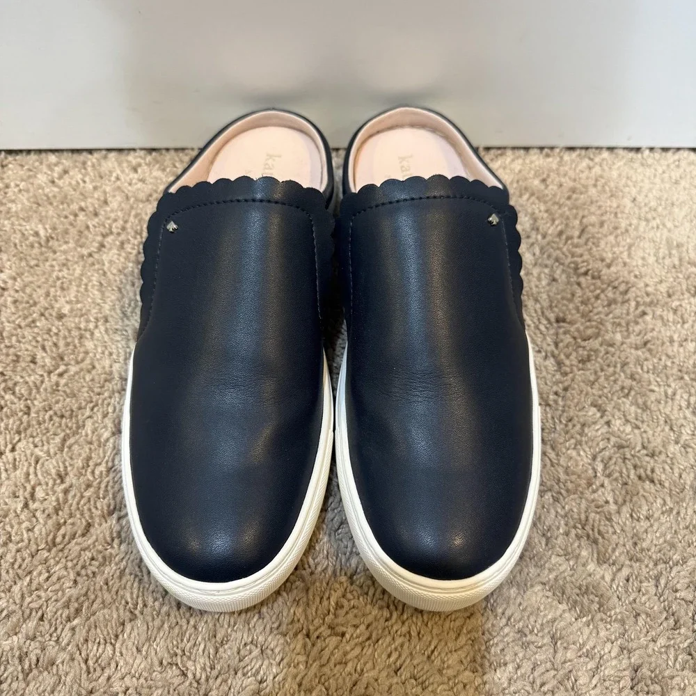 Kate Spade Andi Shoes Womens 9 Black Leather Mule Slip On Platform Sneakers